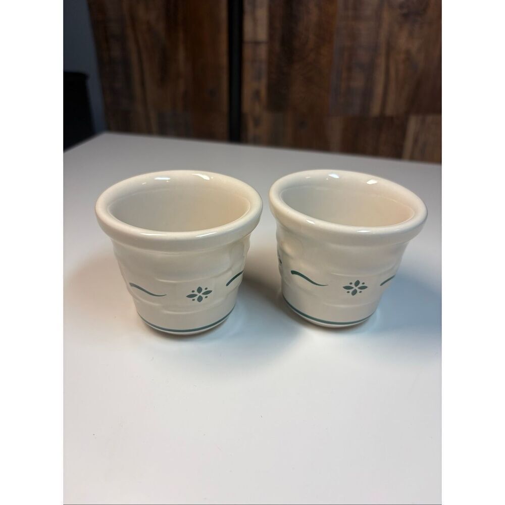 Vtg Longaberger Pottery Woven Traditions Blue Sm Mini Herb Planter Pots Set gree